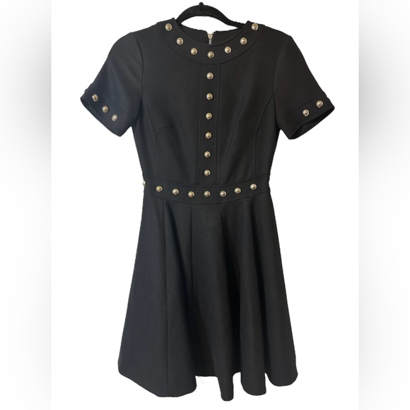 KAREN MILLEN Black Structured Stretch Stud Circular Skirt Dress SIZE 2 - Picture 3 of 4
